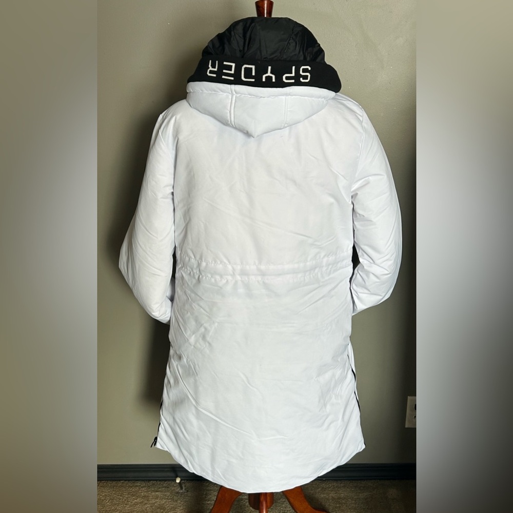 Spyder Women's White and Black long puffer jacket - Picture 6 of 16